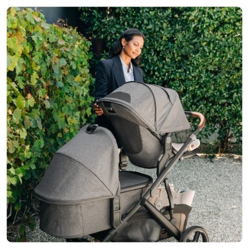 uppababy vista V3 en uso en configuracion doble con hamaca y capazo